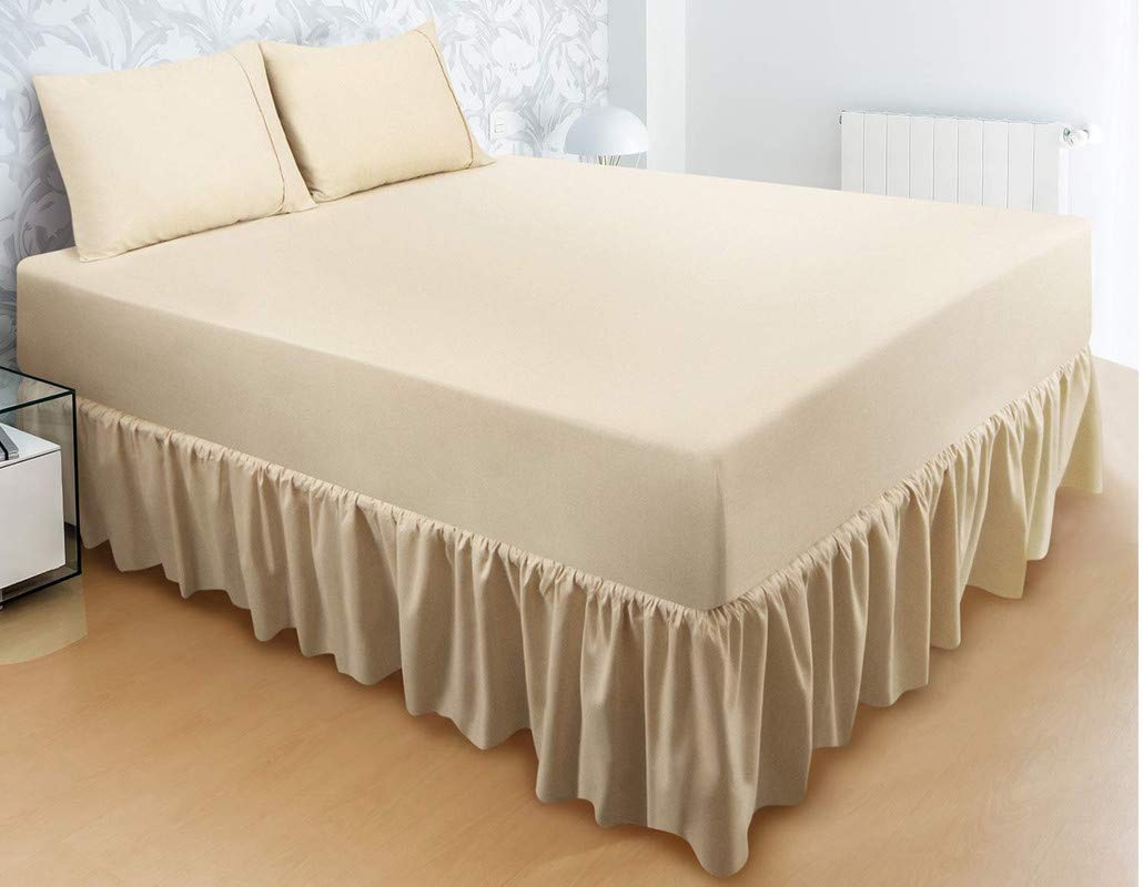 Beige Easy Fit 600 TC Egyptian Cotton Frill Bedsheet Skirt Dust Ruffle with 17 Inch Tailored Drop-image-9