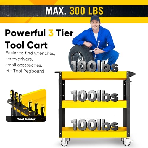 SILVEL 3 Tier Rolling Tool Cart,350LBS Tool Service Cart on Wheels,Heavy Duty Utility Cart,Tool Storage Trolley,Tool Organizer for Garage, Workshop, Warehouse&Repair Shop - Thumbnail 6
