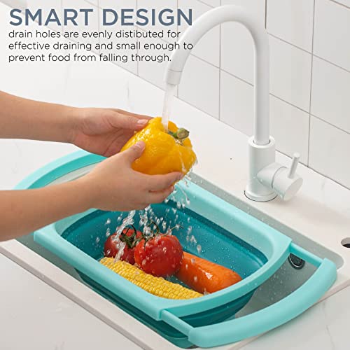 Collapsible Colander With Extendable Handles - Durable Kitchen Over The Sink Collapsible Strainer To Drain Pasta, Vegetables And Fruits -Foldable Space Saving Design - By Social Chef (Rectangle Mint) #TOP3