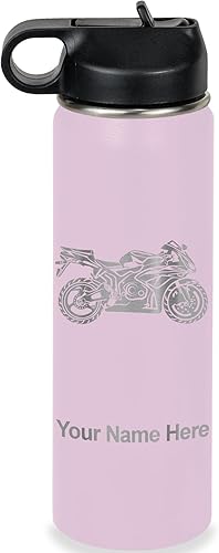 Miniatura 74 de LaserGram Botella de agua personalizada, bicicleta deportiva, acero inoxidable de doble pared aislada al vacío con popote superior, regalo grabado