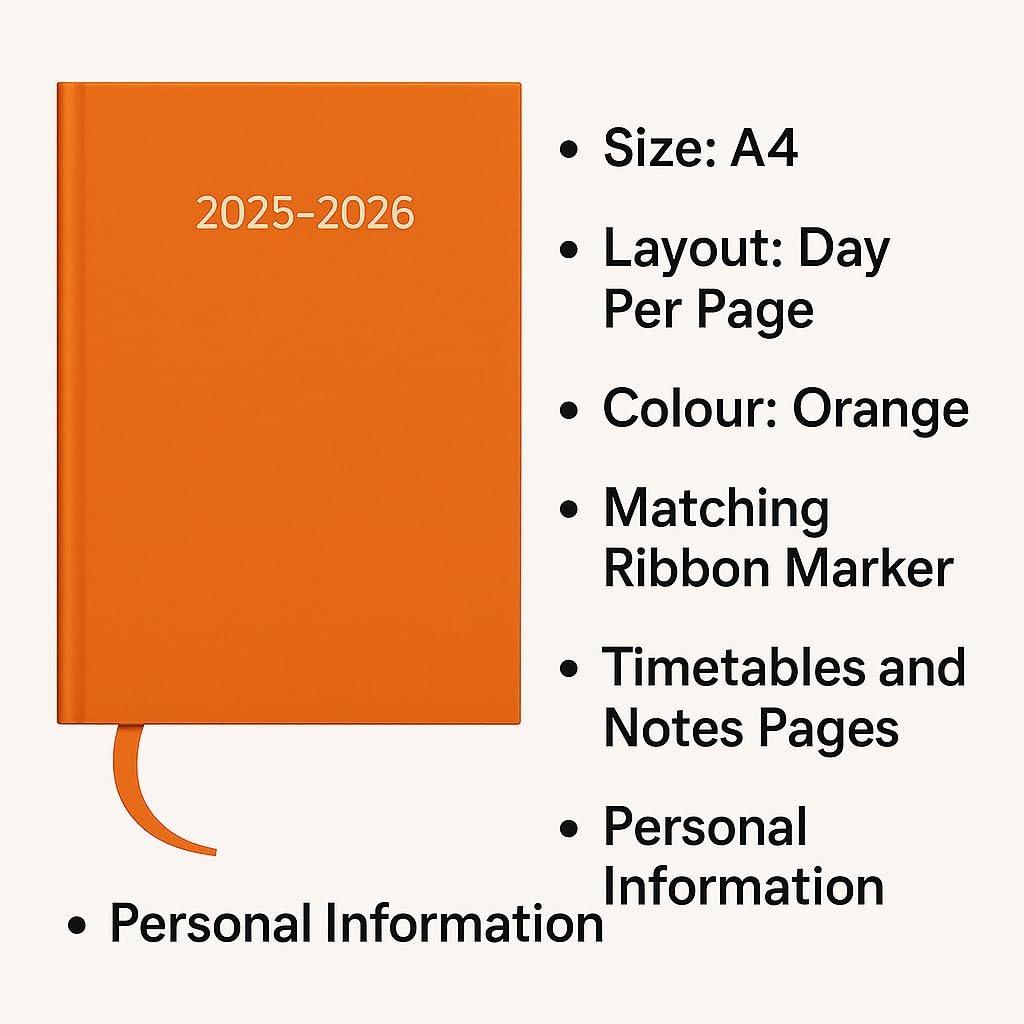 2025-26 A4 Page Per Day Academic/Mid-Year Diary - Orange, A4 Day Per Page - Image 3