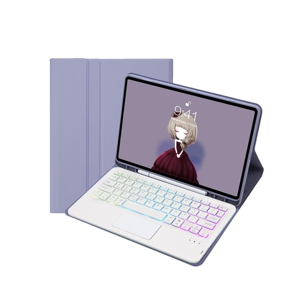 Kit de teclado y ratón YSJX con funda para iPad Pro 12.9 pulgadas de 2022 en morado 8