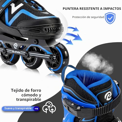 Miniatura 4 de Ruthfot Patines En Línea Ajustables Para Niños Y Niñas, Patines Luminosos Para Niños De 6 A 12 Años De Edad, Patines Luminosos Al Aire Libre Para Mujeres Y Hombres