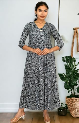 Image of JAIPUR HAND BLOCK Sleeveless Cotton A Line Dress|Gown with Jacket S63