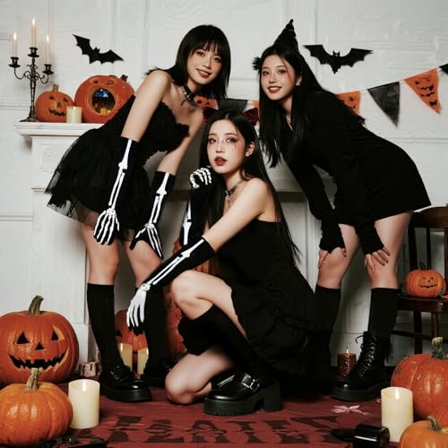 Halloween Skeleton Arm Gloves, Halloween Bone Gloves, Black Cosplay Accessory Costumes with White Bone Design, for Women, Men, Parties, Cosplay, Performance, Daily Wear3