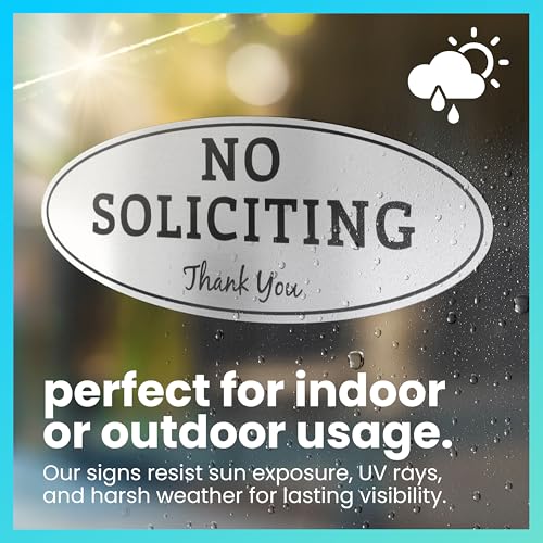 Image of ExcelMark No Soliciting Sign for House or Business - Durable Indoor /Outdoor Sign - Easily Attach to Front Door - UV and Weather Resistant (Large - 3.6 inchx 9 inch, Brushed Silver with Black Letters)