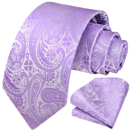 Image of HISDERN Extra Long Ties for Men Classic Floral Tie and Pocket Square Elegant Silk Necktie Handkerchief Set Wedding Party