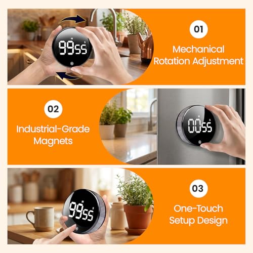 Kitchen Timer Magnetic, HAVIRI Productivity Timer Digital Countdown Countup Timers with Large LCD Disply, 3 Presets (5/15/25min) Adjustable Visual Kitchen Timers for Cooking Baking Yoga Studying - Image 4