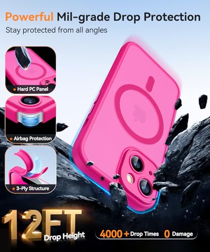 Image of CANSHN Magnetic for iPhone 14 Plus Case, Upgraded [Full Camera Protection] [Compatible with Magsafe] [Translucent Matte] Shockproof Protective Phone Case for iPhone 14 Plus 6.7 inch - Hot Pink