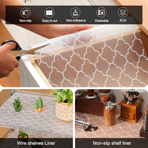 Image of Cooyes Shelf Liner - Premium Cabinet Liner for Kitchen - Shelf Liners for Kitchen Cabinets Non-Adhesive - Waterproof Shelf Paper with Modern Pattern - Durable EVA Cabinet Liners
