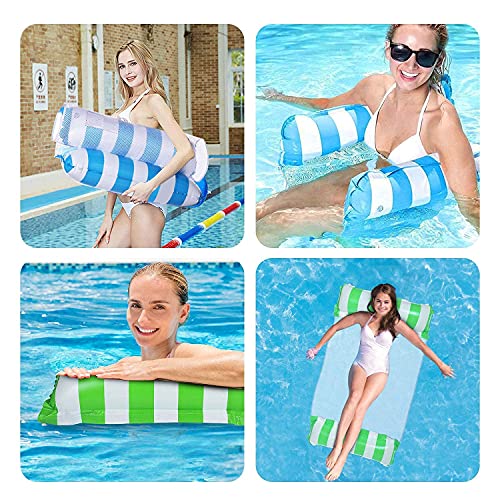 2 Pack Inflatable Pool Floats Hammock, Water Hammock Lounges, Multi-Purpose Swimming Pool Accessories (Saddle, Lounge Chair, Hammock, Drifter) Suitable for Swimming Pool, Beach, Outdoor (Blue,Green) - Thumbnail 3