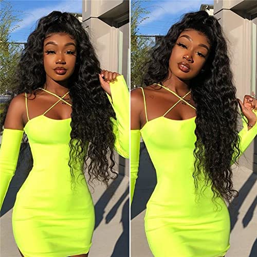 Deep Wave Lace Closure Wigs Human Hair 4x4 Lace Front Human Hair Wigs for Black Women Brazilian Hair Pre Plucked with Baby Hair Natural Black 24 Inch