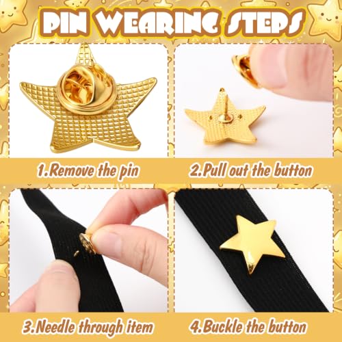 Image of Lyrow 25 /50 /100 /150 /300 Pcs Gold Star Pins Bulk golden Metal Y2k Motivational Pins for Patriotic Veterans Day Bckpack Brooch Lapel