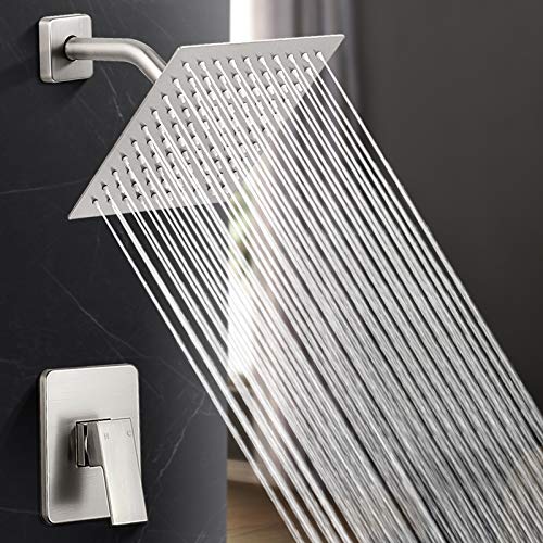HGN 8 Inch Shower Only Faucet Set Brushed Nickel Bathroom Rainfall Shower System with Shower Head and Handle Set Wall Mounted Single Function Mixer Shower Trim Kit with Rough-in Valve HGN 8 Inch Shower Only Faucet Set Brushed Nickel Bathroom Rainfall Shower System with Shower Head and Handle Set Wall Mounted Single Function Mixer Shower Trim Kit with Rough-in Valve