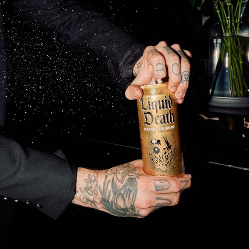 Image of Liquid Death, Mango Chainsaw, Mango-Flavored Sparkling Water, 8-Pack (19.2oz Cans), Low Calorie & No Artificial Sweeteners