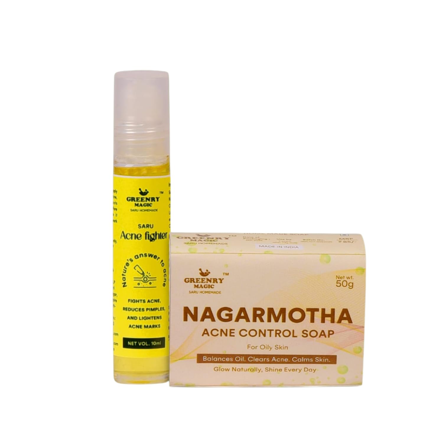 Greenry Magic Nagarmotha Acne Control Soap & Acne Fighter Roll-On Combo | Herbal Anti-Acne Set | 50g Soap + 10ml Spot Treatment | Natural Glow & Pimple-Free Skin-image-29