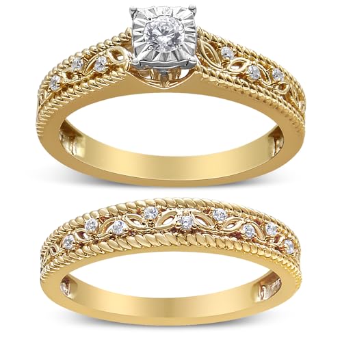 Haus of Brilliance 14K Yellow Gold Plated .925 Sterling Silver 1/5 Cttw Diamond Art Deco Style Engagement Ring Bridal Set (I-J Color, I3 Clarity) - Ring Size 8