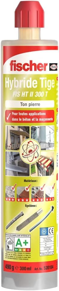 Résine hybride de scellement FIS HT 300 T fischer réparation et ancrage sans fissures mur clair