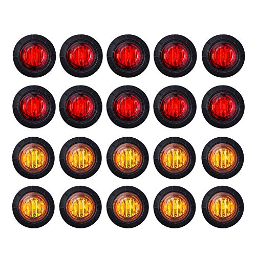 Ledvillage 20 Pack 3/4 Inch Amber & Red LED Marker Lights Mini Round Bullet Signal & Clearance Lamps w/Grommet 12V for Trailer Truck RV Bus Boat