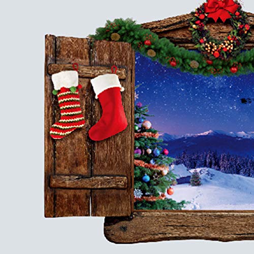 image for LIOOBO 2pcs Christmas 3D Fake Windows Wall Sticker Broken Cracked Self