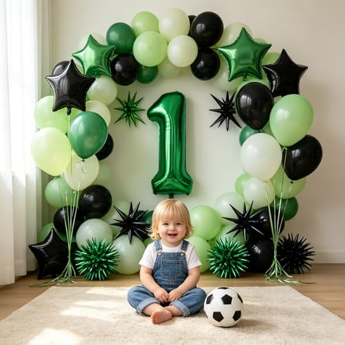 Image of TONIFUL 1st Birthday Balloons 40 Inch Green Large Number 1 Foil Balloon 18 Inch Helium Mylar Heart Star Shaped Ballons for Boys Men Birthday Anniversary Graduation New Year Eve Party Decoration
