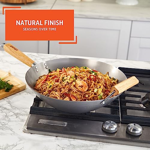 Imusa Usa Wpan-10018 Non-Coated Wok With Wooden Handles 14-Inch, Silver #TOP3