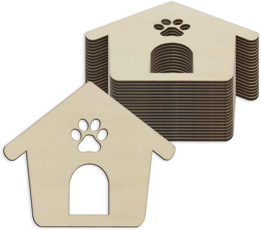 Cliths Pack of 10 pcs Wooden Dog Paw House Cutout Crafts Cat Paw House Wood Ornaments Gift Tags for DIY Project Wedding Birthday Party Decoration (3.94x3.35 in)