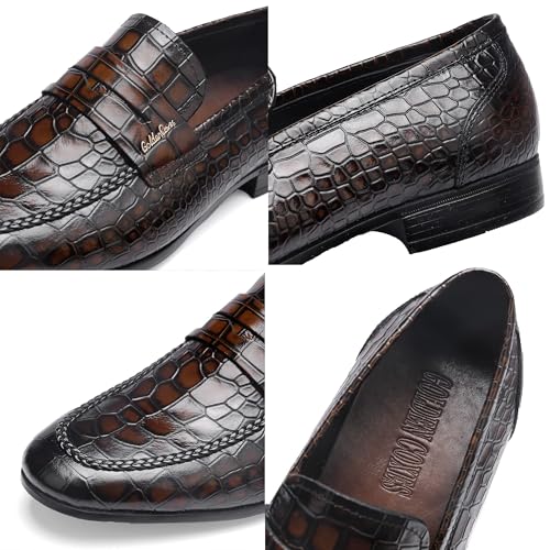 Leather Dress Shoes for Mens, Crocodile Printed Slip On Dress Loafers Casual Leather Shoes for Mens Business Weddings Party Shoes3