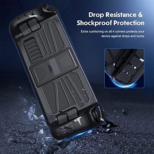Protective Case With Kickstand For Steam Deck, Newenmo High Quality Tpu Pc Protector Cover Case With Adjustable Stand Base, [Non-Slip] [Shock-Absorption] And [Anti-Collision] Design For Steam Deck Skin--Black #TOP3