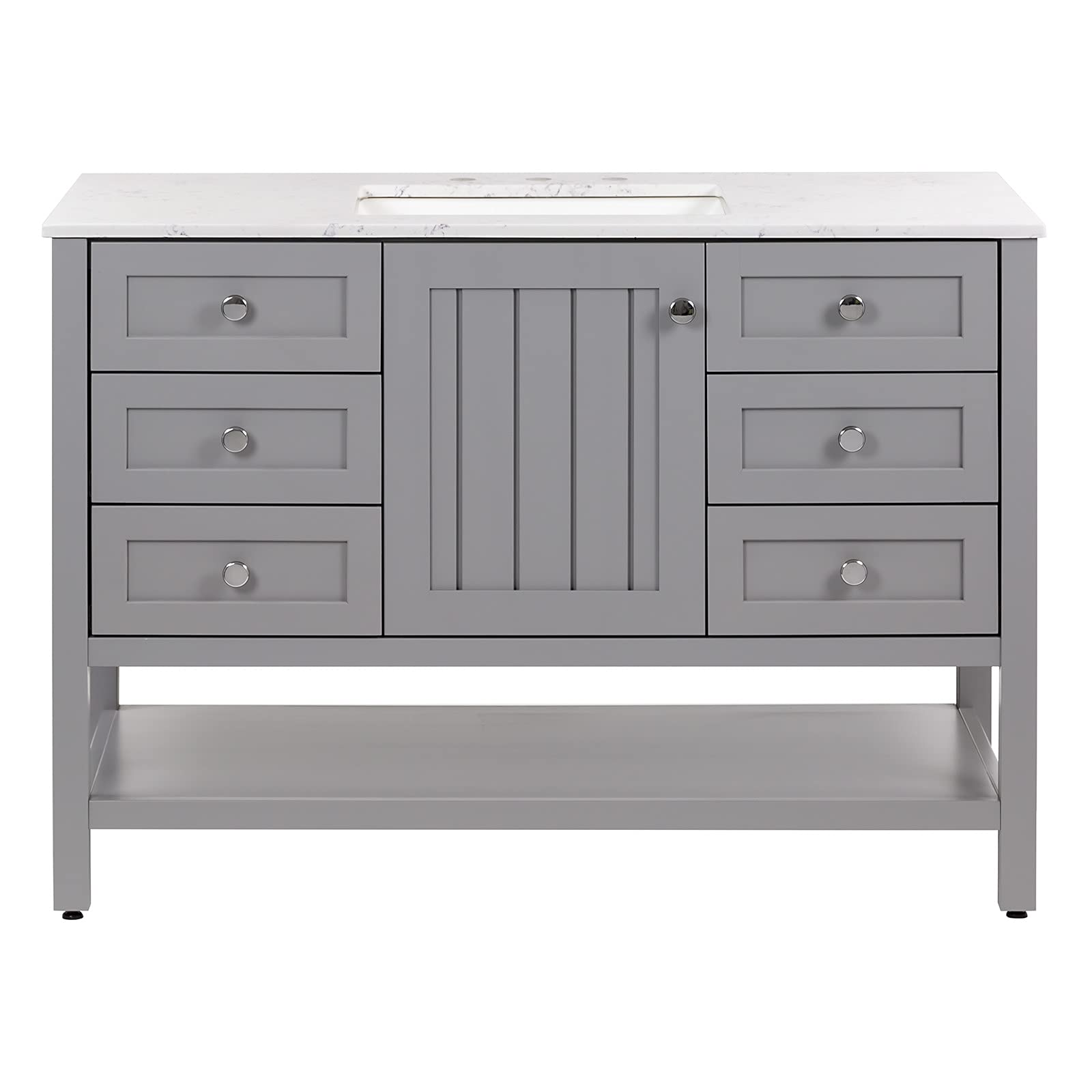 Spring Mill Cabinets Elvet Bathroom Vanity with 1-Door Cabinet, 6 Drawers, Countertop with Undermount Sink, 49" W x 22" D x 35.16" H, Sterling Gray/Pulsar Top, (2 boxes)