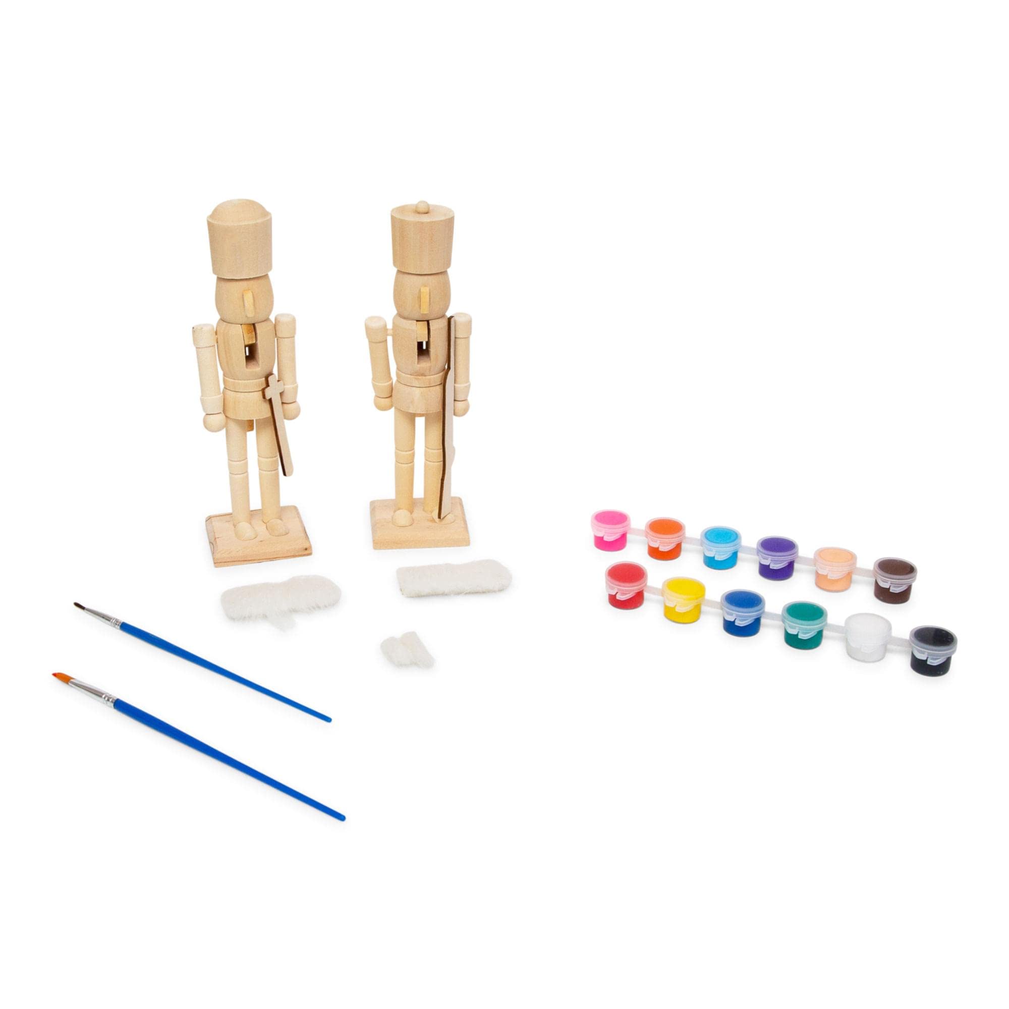Paint Your Own 7-Inch Wooden Nutcracker Figure Craft Kit, Set of 2 | Holiday Christmas Decoration for Indoor Winter Table Desktop