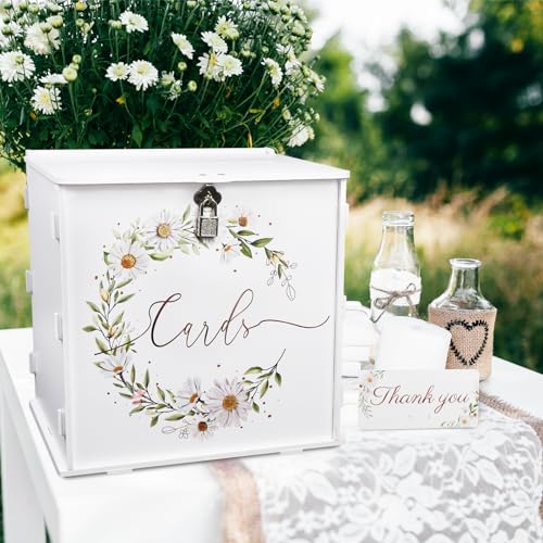 OurWarm White Wedding Card Box with Lock, PVC Money Envelope Card Box for Wedding Reception, Daisy Pattern Gift Card Box Holder for Graduation Party Birthday Baby Shower Decorations by OurWarm - Image 5
