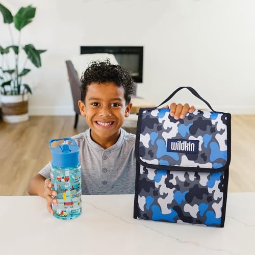 Image of Wildkin Kids Insulated Lunch Bag - Keeps Food Hot or Cold, Easy-Clean Lining and BPA-free for Boys & Girls, Ideal for School, Travel & Daycare - Blue Camo