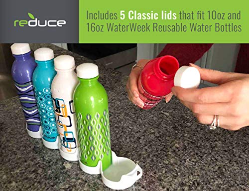 Reduce Water Bottle Replacement Screw Caps/Lids, 5 Pack - Fits 10 Oz And 16 Oz Reduce Waterweek Classic Refillable Water Bottles - Not Compatible With Clear-Body Waterweek Tritan Bottles #TOP2