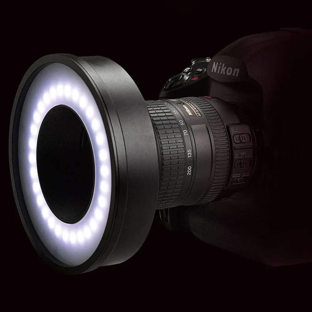 Kaiser Fototechnik 3250 KR90 - Luce ad anello, 30x LED tre chip, filettatura del filtro: 77 mm, batteria integrata, incl. anello adattatore, 55-72 mm, colore: Nero