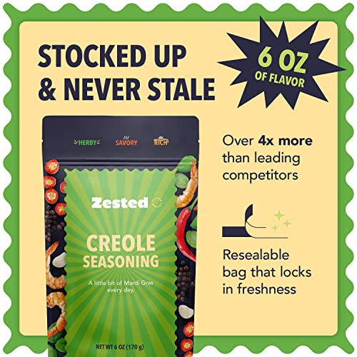 Creole Seasoning - Xl 6 Oz Bag - Zested Savory Spice Blend Inspired By New Orleans- Non-Gmo, Gluten-Free, And Nut-Free - Goes Great On Meat, Seafood, Soups, Stews, And Snacks #TOP5
