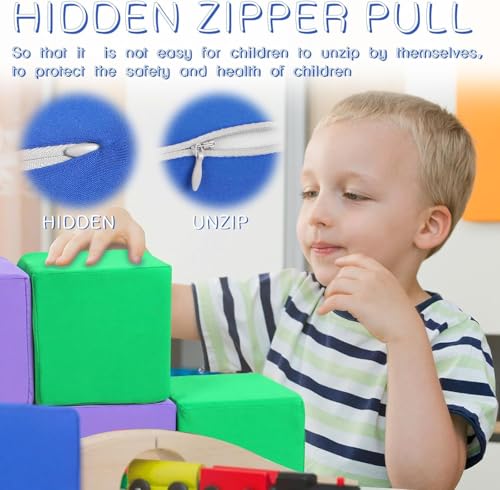 Image of Toddler Foam Buliding Blocks - 12 Piece in 2 Shapes Fabric Covered Stacking Block Sets -Soft Play Set for Kids Idea for Building and Throwing Fun-Red