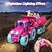 Funwee RC Tractor Toy Set with Light & Sound, Kids Farm Car Animal Trailer Wheels Remote Truck, Outdoor Vehicle Toys Birthday Gift Idea for 3 4 5 6 7+ Years Old Toddler Boys and Girls(Rose red)