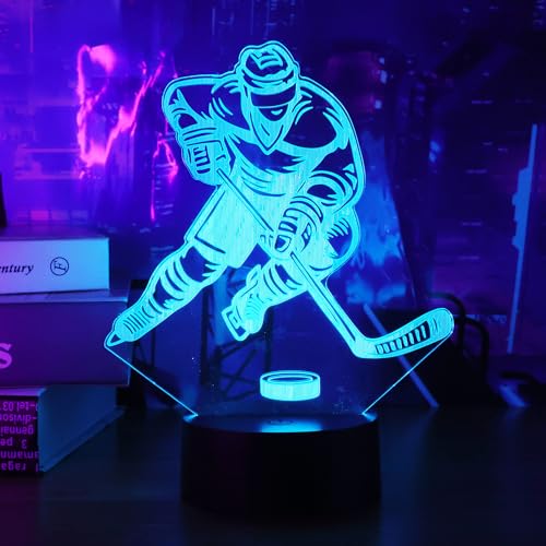 Image of OkiyiD Hockey Gifts for Boy, 3D Illusion Lamp, 3D Hockey Night Light with 16 Colors Remote and Touch Control, Ice Hockey Decor for Kids Room, Boys Girls Birthday Gifts, FS-2810-9999