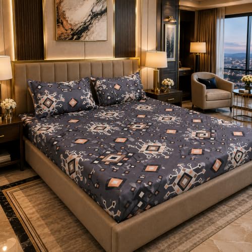Image of King Size Fitted Bedsheet 75 inchx80 inch 2 Covers-Darkgrey