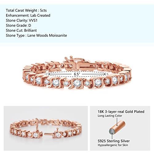 Diamond Moissanitetennis Bracelet For Women, 6.5'' Gra Certificate 5.0 Carat S-Link Size Aternating Diamond-Like Vvs1 Df Color 18K Rose Gold S925 Hypoallergic Sterling Silver Teen Girls Mom Men Birthday Valentine's Day Wedding Crystal Bracelet Fine Jewelry Gift #TOP6