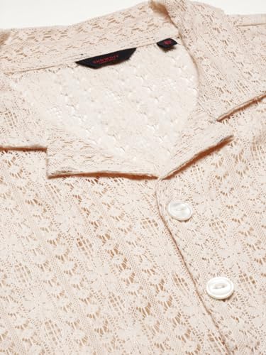 Image of SHOWOFFFF Men Solid Crochet Casual Shirt | Cuban Collar Half Sleeves Cotton Shirt for Mens | Relaxed Fit Regular Length Shirt for Men's
