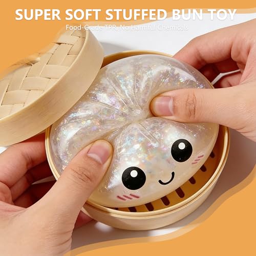 Image of Dumpling Squishies, Dumpling Mystery Box, Colorful Dumplings Stress Balls Toy, Stocking Stuffers with Food Steamer Stretchy Desk Toys (Flash Green)
