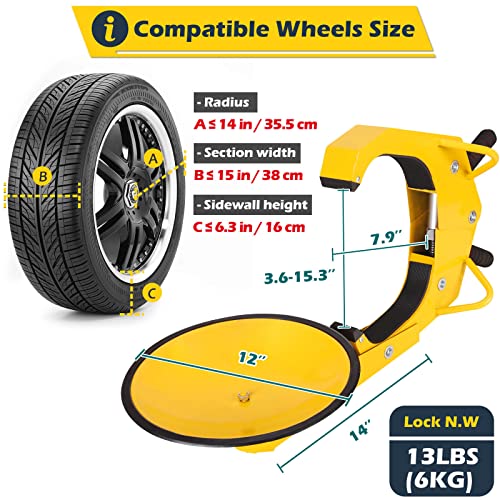 Tevlaphee Wheel Lock - Car Boot Anti-Theft Trailers Wheel Clamp Lock Parking Boot for Cars, Trucks, SUVs, Campers - Upgraded Dual Lock Adjustable Lug Nuts Cover by Tevlaphee - Image 4