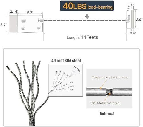 Vista 23 de Tendedero retráctil Línea de ropa para interiores y exteriores Línea de lavandería de secado de ropa resistente Línea de ropa de tendedero