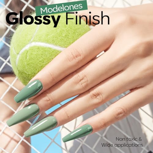 Image of modelones Green Gel Nail Polish Sage Green Gel Polish Easter Nail Poish Soak Off Pastel U V Nail Design Salon DIY Manicure 15 ML