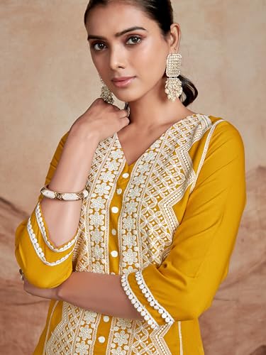 Image of EthnicJunction Women's Cotton Rayon Regular Fit Chikankari Embroidery Stright Kurta