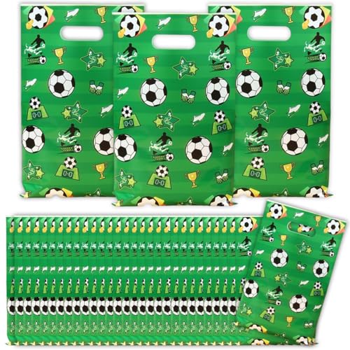 KEQAR 30 Pcs Bolsas de Regalo Cumpleaños Infantil para Fiesta de Fútbol, Bolsas de Chuches para Cumpleaños, Decoración de Fiesta de Fútbol (25×17 cm)