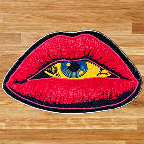 Interesting Red Lip Devil Eye Shape Plush Rugs Lovely Bedroom Comfortable Home Decoration Door Mat Cartoon Bathroom Absorbent Bath Mat Indoor Carpet Kitchen Non-Slip Mats, 31.5x19.5