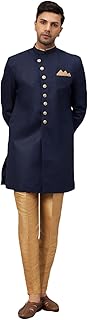 mens VM Men's Navy Blue And Rose Gold Silk Blend Sherwani Set-picture-38